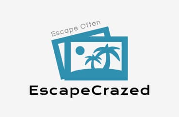 Escape Crazed Logo with Blue photo cards a palm tree and the name.